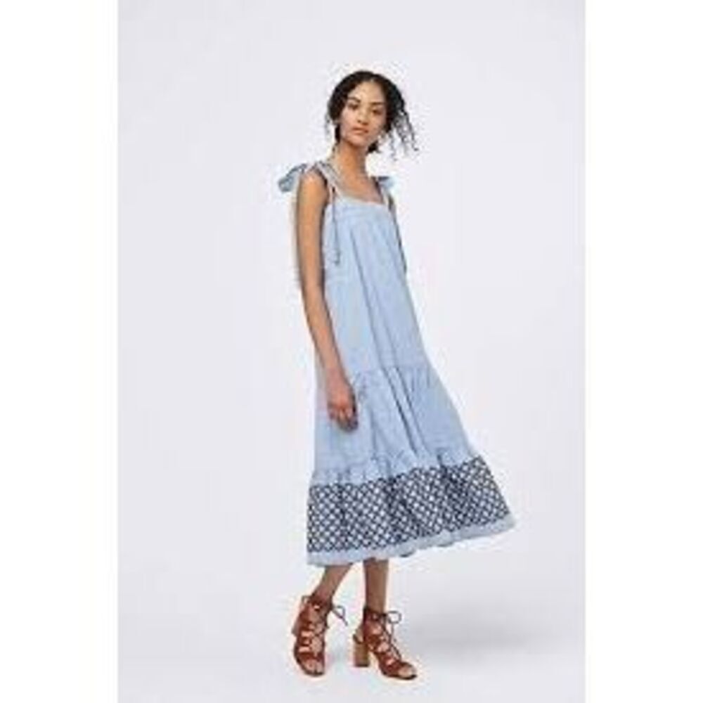 Rebecca Minkoff Lucy Embroidered Hem Midi Blue Dress Size Medium